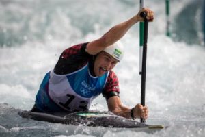 Team Canada's Cameron Smedley races down the course during the qualifying round of canoe slalom(C1) at White Water Stadium, Deodoro Park, Rio de Janeiro, Brazil, Sunday August 7, 2016.