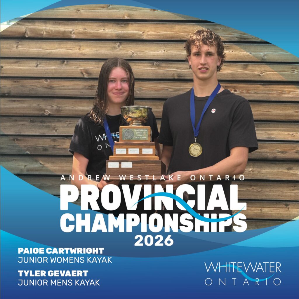 Photo of the Andrew Westlake Ontario Provincial Champions for 2026, Paige Cartwright for K1W Junior and Tyler Gevaert for K1M Junior